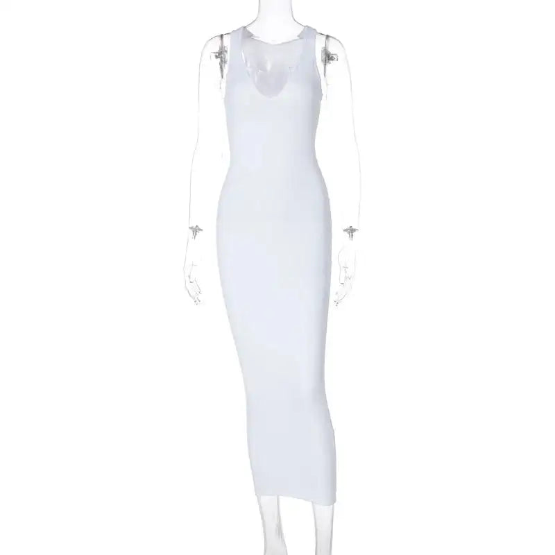 Sifreyr - Vestido largo ajustado sin mangas con cuello en V acanalado para mujer, vestido maxi sexy para fiesta, club y verano