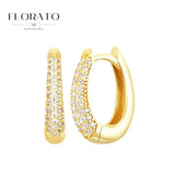 Pendientes de plata de ley 925 con microincrustaciones de circonitas en forma de aro y hebilla geométrica de lujo, joyería de moda, regalo al por mayor