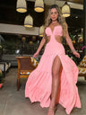 2024 Fashion New Women's Sexy Vacation Dress Solid Long Dress Cut Out Exposed Waist High Slit Suspender Long Skirt - Lootquake