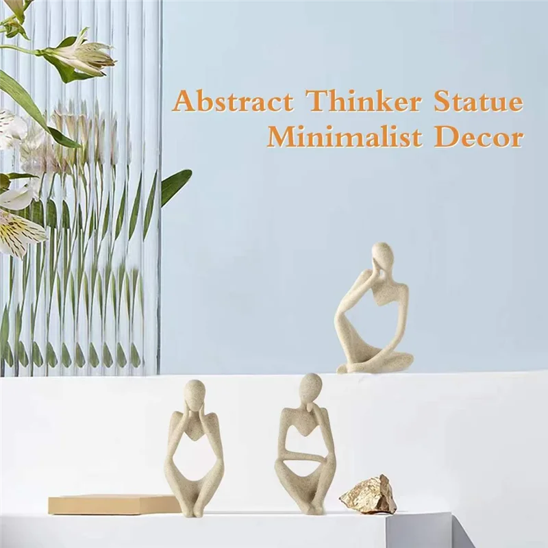 Y51A-3Pcs Minimalist Decor Abstract Thinker Statue Sculpture Set,Neutral Home Decor Mini Sandstone Thinker Figurines Easy To Use