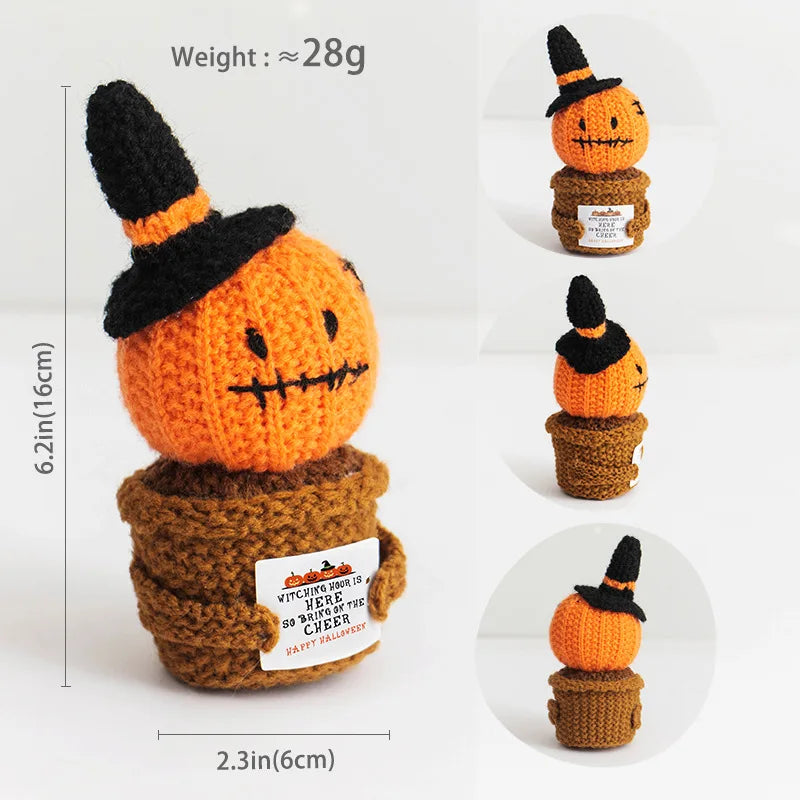 Halloween Pumpkins Ghosts Desktop Decor Crochet Positive Energy Dolls with Cards Handmade Hug Plant for Handwoven Party Gifts