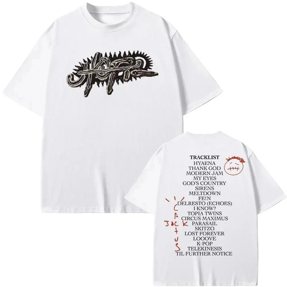 Rapper Cactus Jack Tshirt UTOPIA Album Graphics T-shirts Men's Hip Hop Pure Cotton Tees Male Casual Oversized T Shirt Streetwear - Lootquake