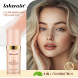 Color Changing Foundation 4 in 1 Moisturizing SPF 30+ Hydrating Color Longwearing Waterproof Travel Coverage Makeup Base