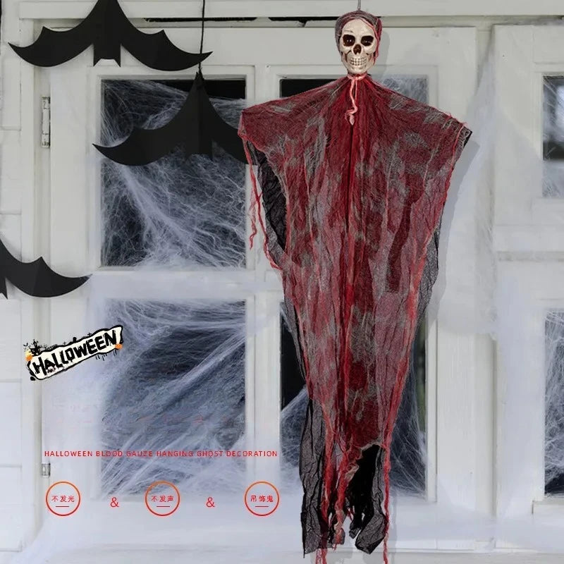 Halloween Decoration Hanging Ghost Skeleton Gauze Ghost Face Scary Pendant for Haunted House Decor, Patio Porch Skull Props