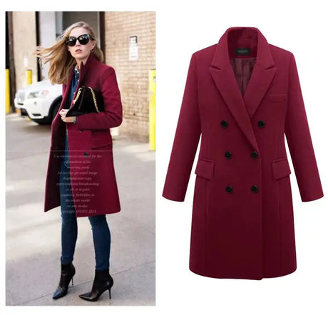 Autumn Winter Women's Woolen Jacket Long Windbreaker Double Breasted Slim Fit Coat - Lootquake