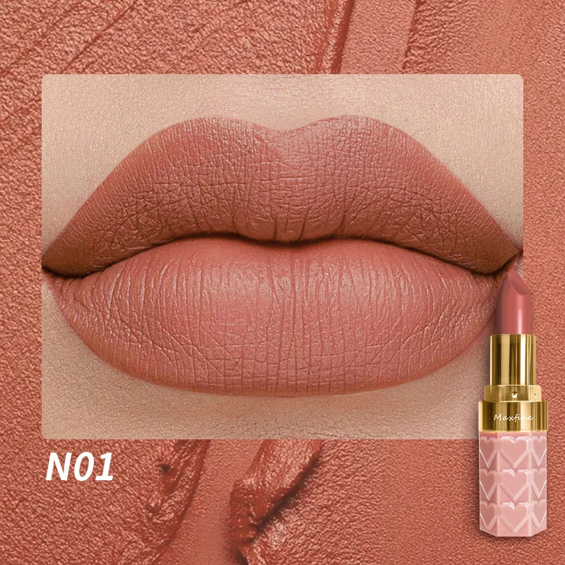 Matte Lipstick, 18-Color, Long-Lasting, Non-Stick Cup, Fade-Resistant, Velvety Texture, Luxurious Hydrating Lip Makeup For All-D