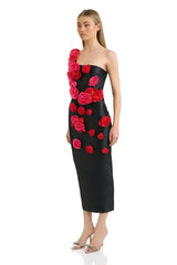 2025 New Spring Women Sexy One Shoulder Red Flowers Bodycon Bandage Long Dress Celebrate Evening Party Nightclub Dress - Lootquake