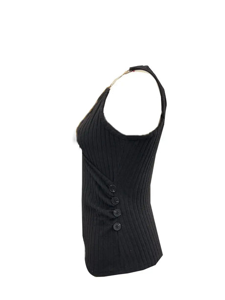Chain Linked Surplice Neck Tank Top Sexy Button Decor Skim Sleeveless Top For Spring & Summer Women's Clothing - Lootquake