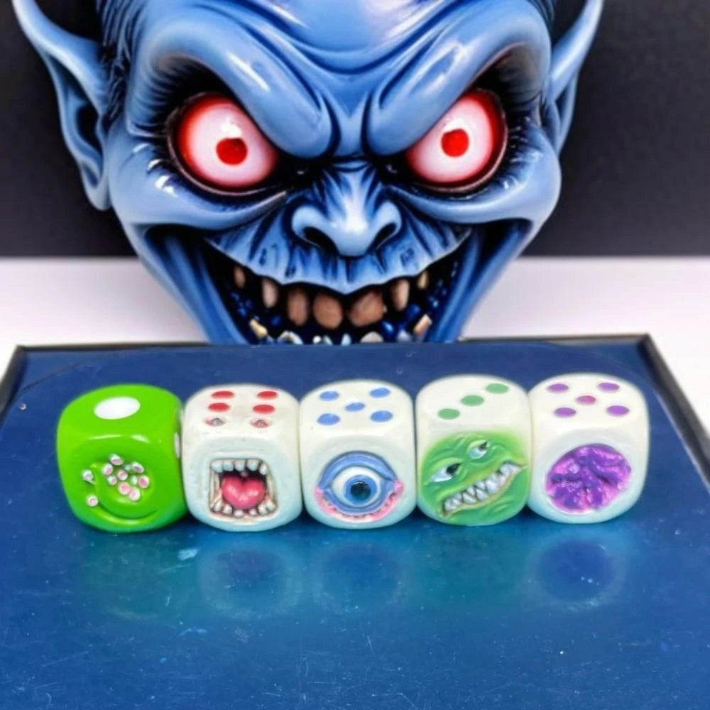 Functional Halloween Decor:Demon Sieve Micro Landscape Ornaments Display Funny Face Resin Dice Game/Desk Ornament Monster Dice