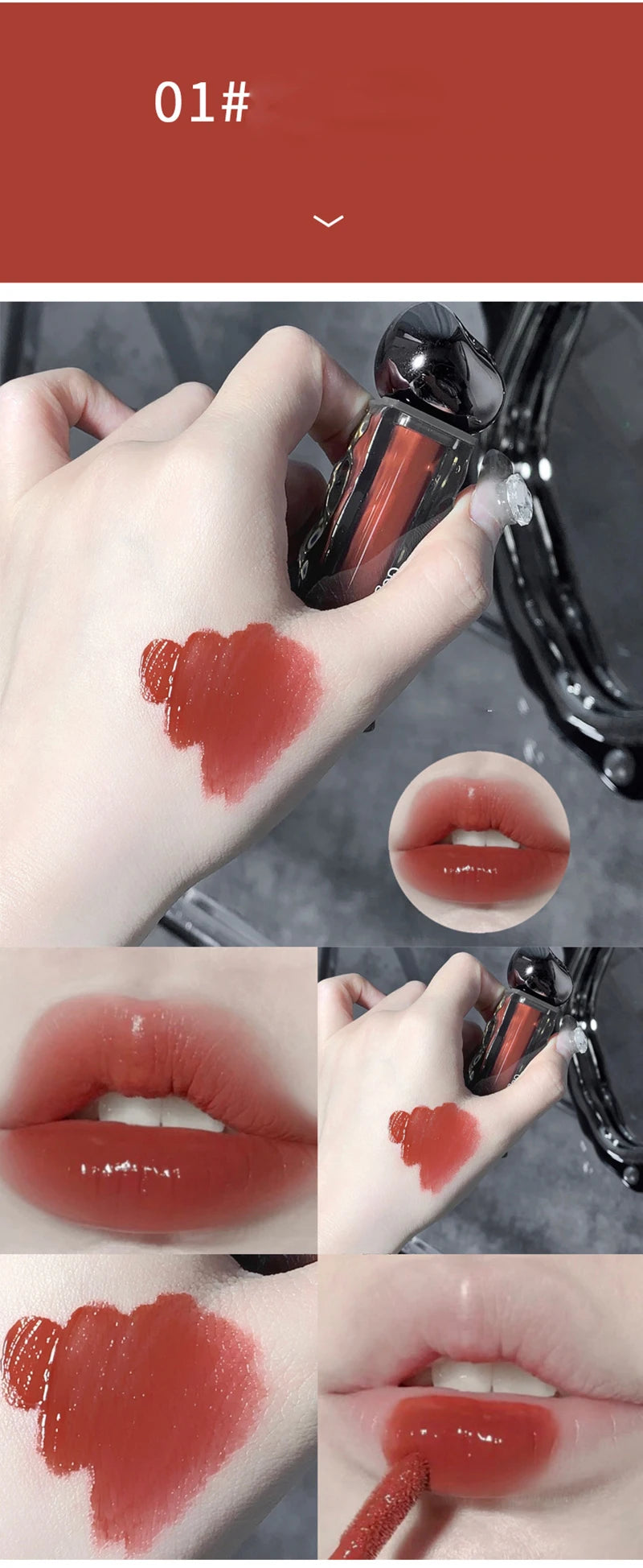 Rouge à lèvres liquide violet foncé, léger, longue tenue, transparent, hydratant, effet miroir, rose pêche, antiadhésif
