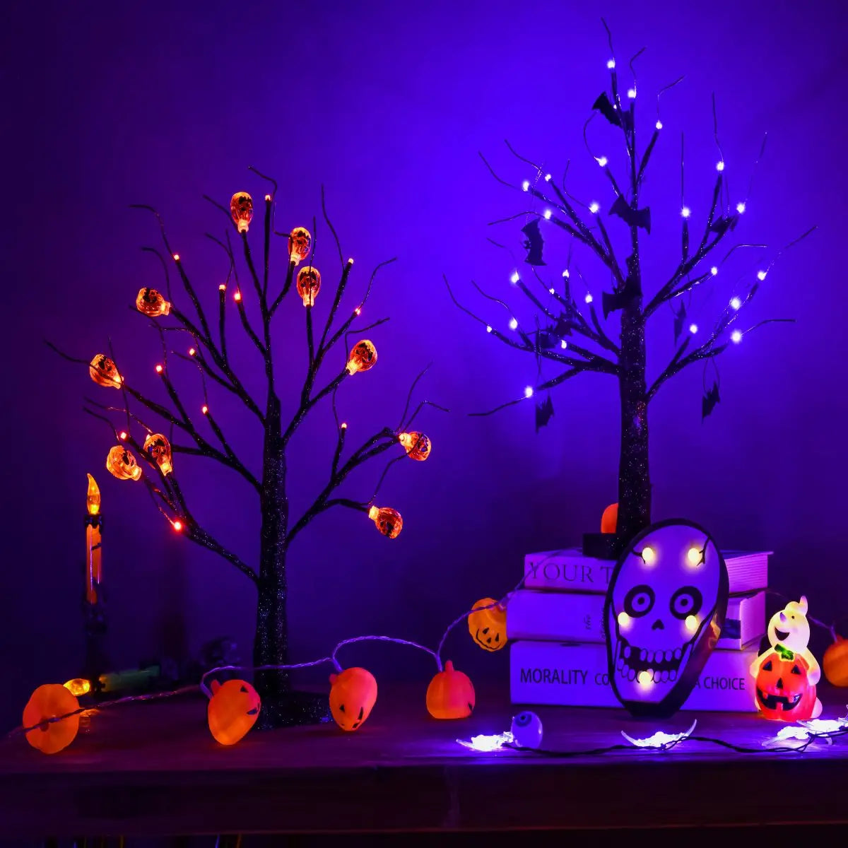 45CM Halloween LED Decoration Tree with DIY Black Branches And Pumpkin Light Tabletop Home Decor for Indoor Festive Atmosphere