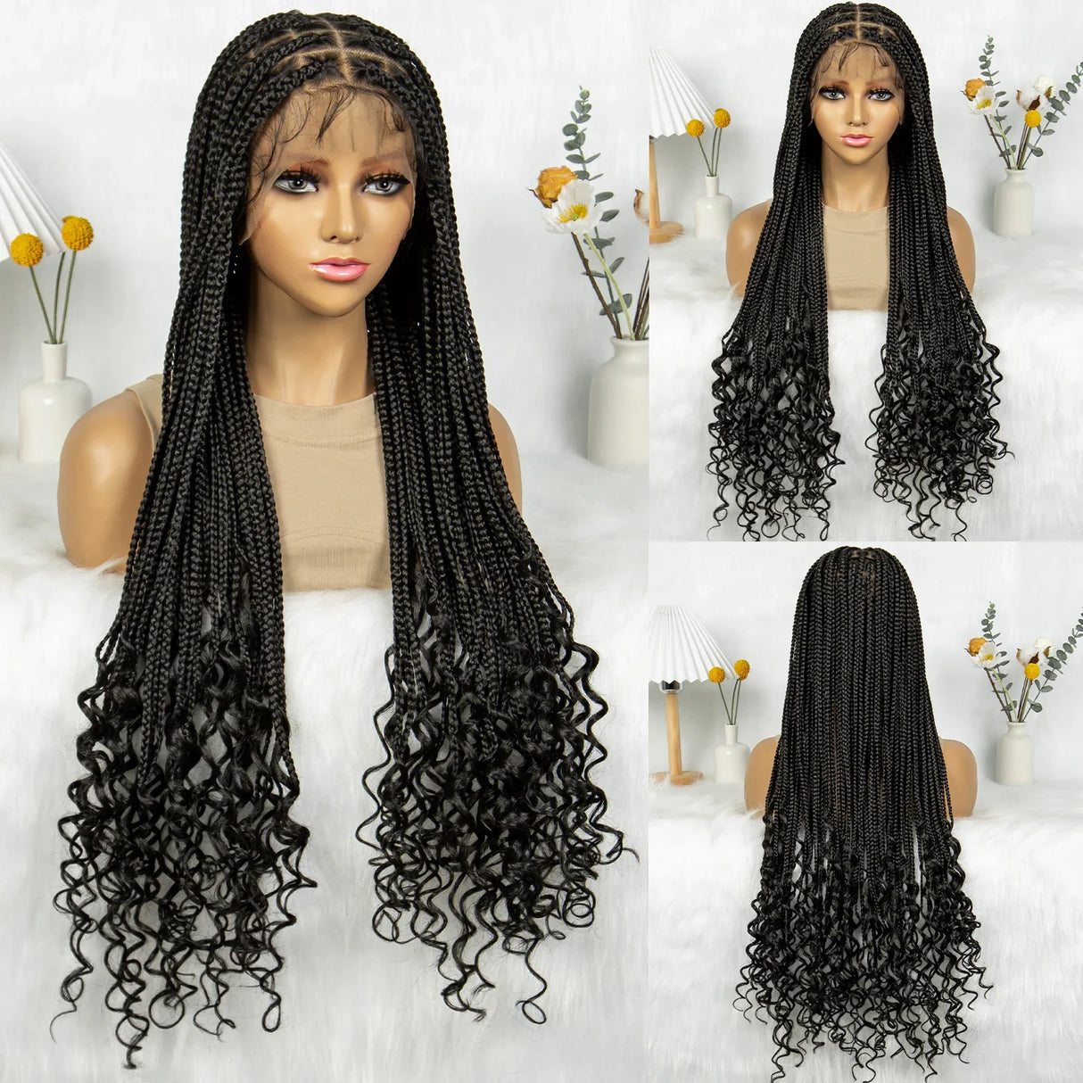 Black Cornrow Braided Wig | Full Lace Front | Twisted Braids | Crochet Hair