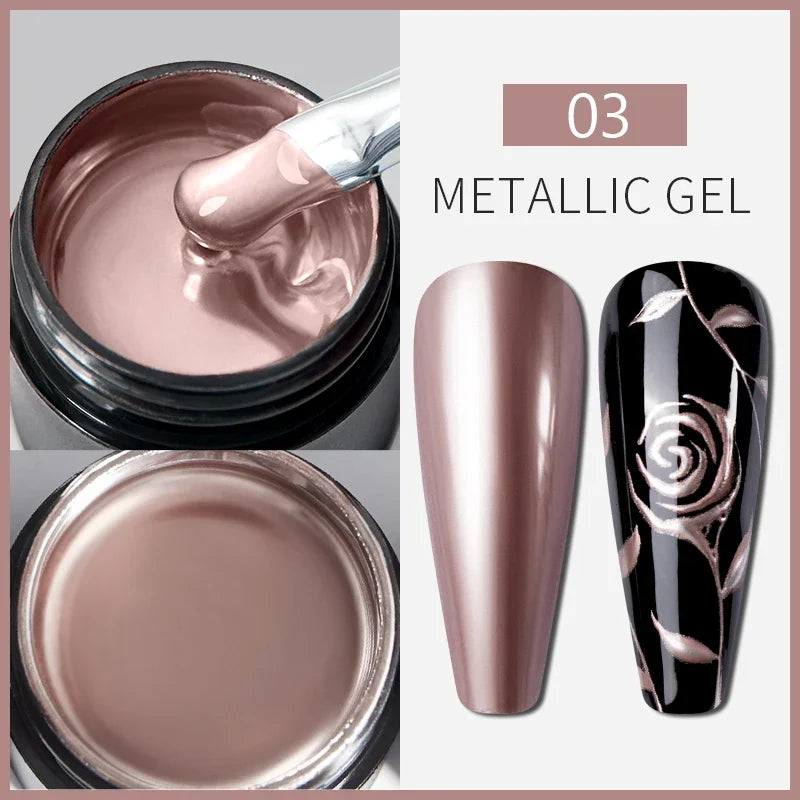 5ML Gold Silver Metallic Liner Paint Gel Polish Chrome Mirror Metal Effect Super Bright French UV LED Semi Permanent Nail Gel