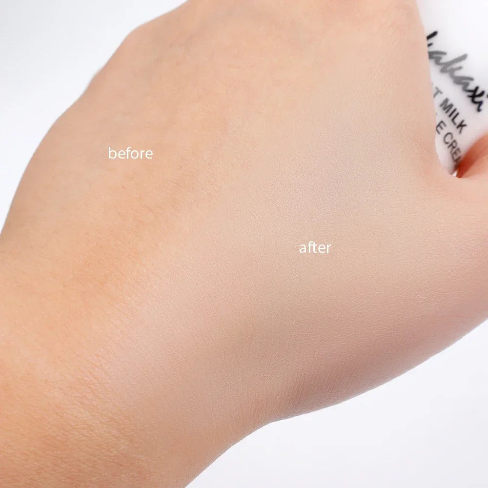 Base de maquillaje líquida de leche de cabra de 50 ml, hidratante, control de grasa, mate, corrector, resistente al agua, para el acné, maquillaje.