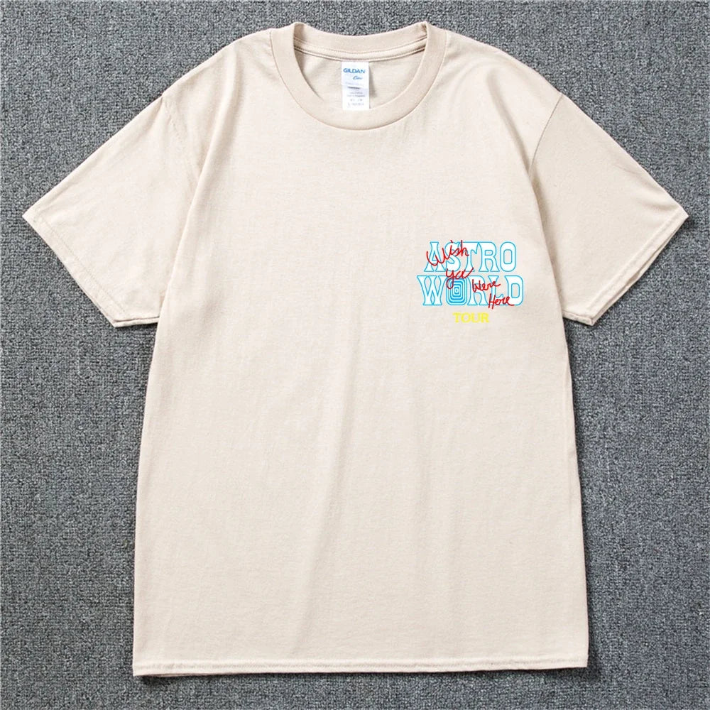 New Summer Hip Hop T Shirt Men Women Cactus Jack Harajuku T-Shirts WISH YOU WERE HERE Letter Print Tee Tops - Lootquake