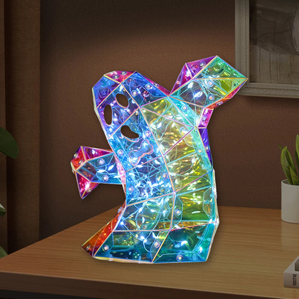 Halloween Gorgeous Shining LED Ghost Lights Decor Prismatic Ghost Iridescent Ghost Lantern Holiday Party Decor Atmosphere Prop