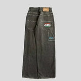 American Retro Jeans Y2K Men Women Harajuku Hip Hop Gothic Retro Pocket Embroidered Blue Baggy Jeans Low Waist Wide Leg Trousers - Lootquake