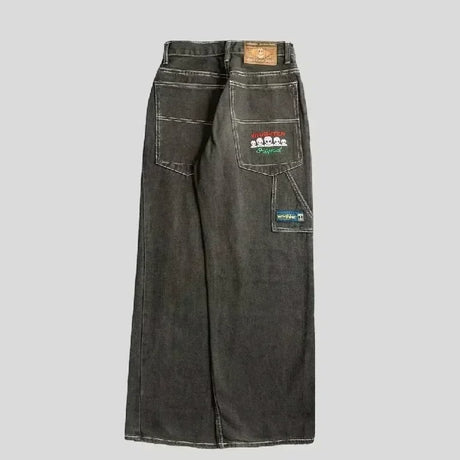 American Retro Jeans Y2K Men Women Harajuku Hip Hop Gothic Retro Pocket Embroidered Blue Baggy Jeans Low Waist Wide Leg Trousers - Lootquake