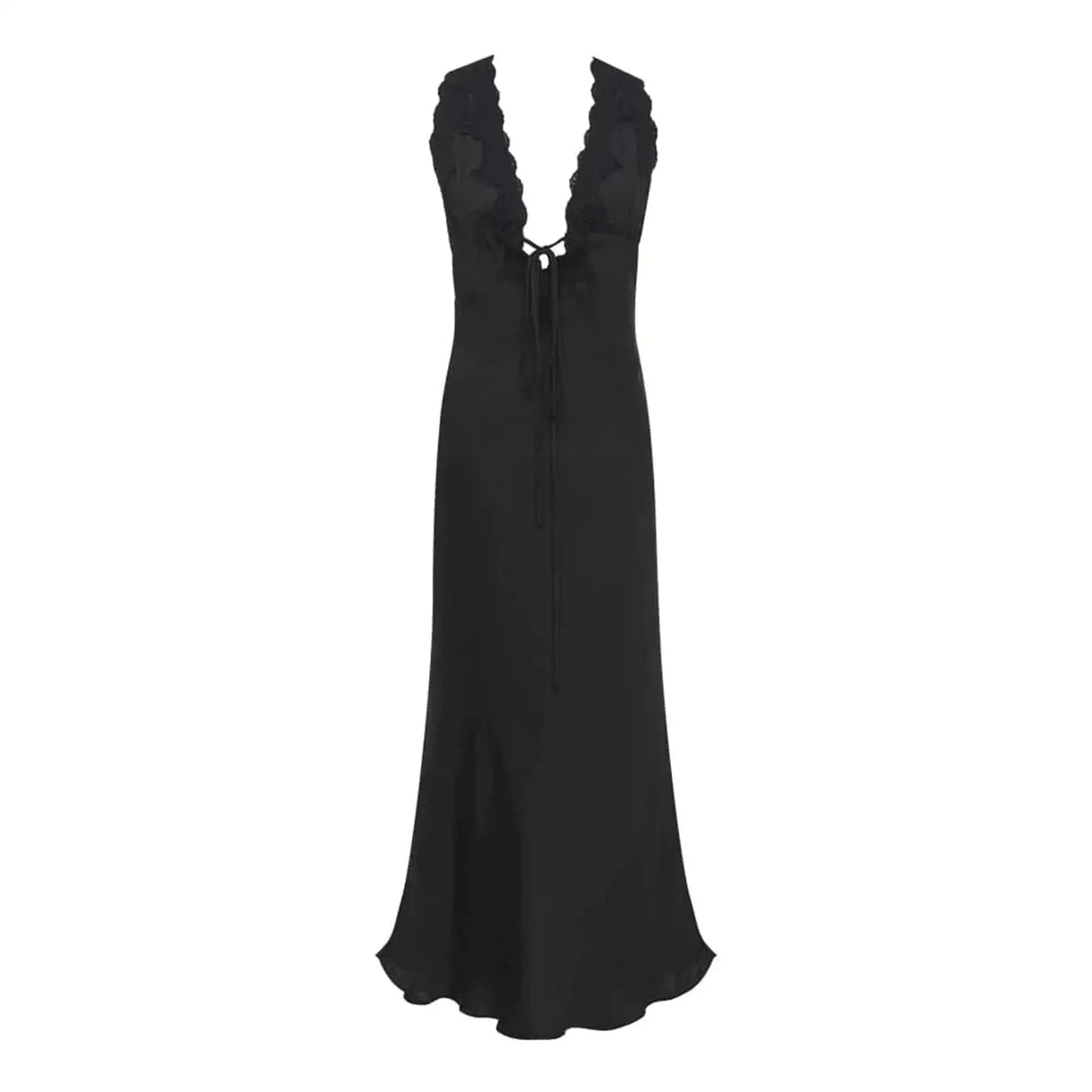 Y2K Chic Women Lace Trim Long Dress 90s Vintage Sexy V Neck Tie Up Backless Bodycon Elegant Lady Club Party Night Cocktail Dress
