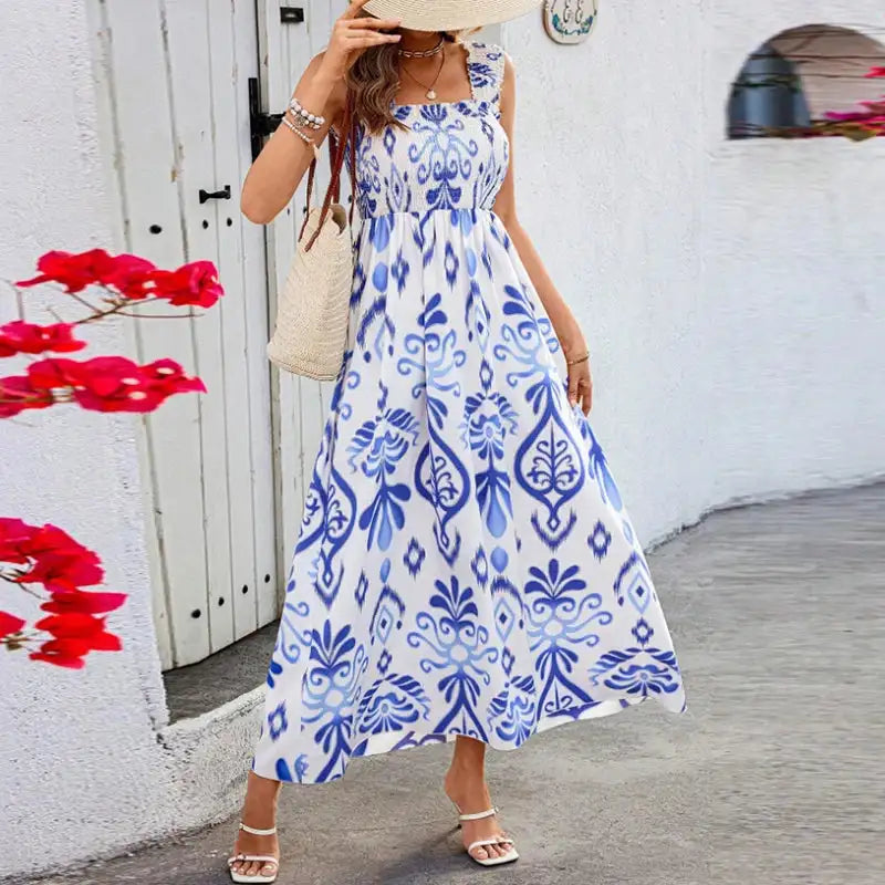 Vestido de verano para mujer, informal, sin mangas, corte A, largo, bohemio, informal, sin mangas, 2024