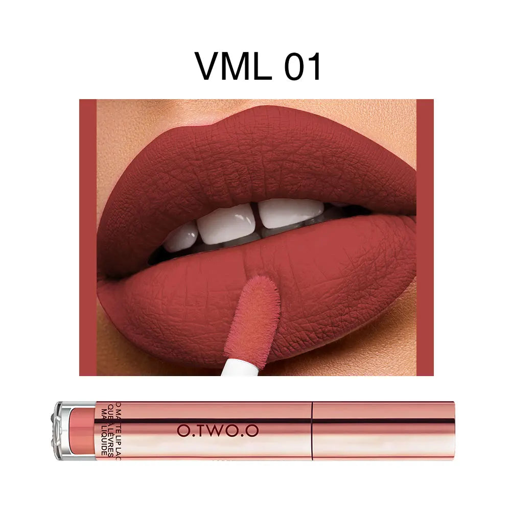 O.TWO.O 12 colores Lápiz labial mate aterciopelado de alta calidad Maquillaje de labios de larga duración Resistente al agua Fácil de usar Brillo labial líquido mate