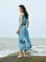 DUSHU Sleeveless Women Long Dress Holiday Style 2024 Summer Strappy Mid-Calf Dress Sashes Decoration Female Dresses 24DS82821 - Lootquake