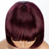 99J Burgundy Short Straight Bob Wig with Bangs | Full Machine Made Human Hair