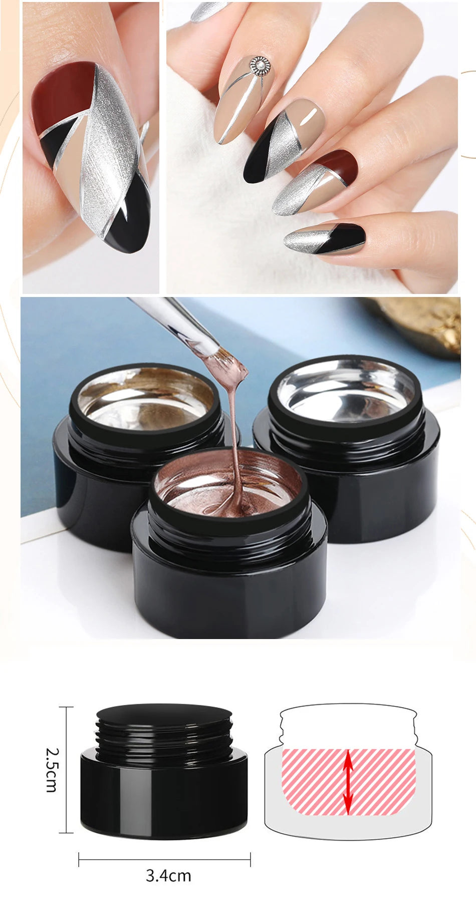 BORN PRETTY Metallic Painting Gel Gold Silver Mirror Effect Nail Polish Super Bright Drawing Line French Nail UV Painting Varnis