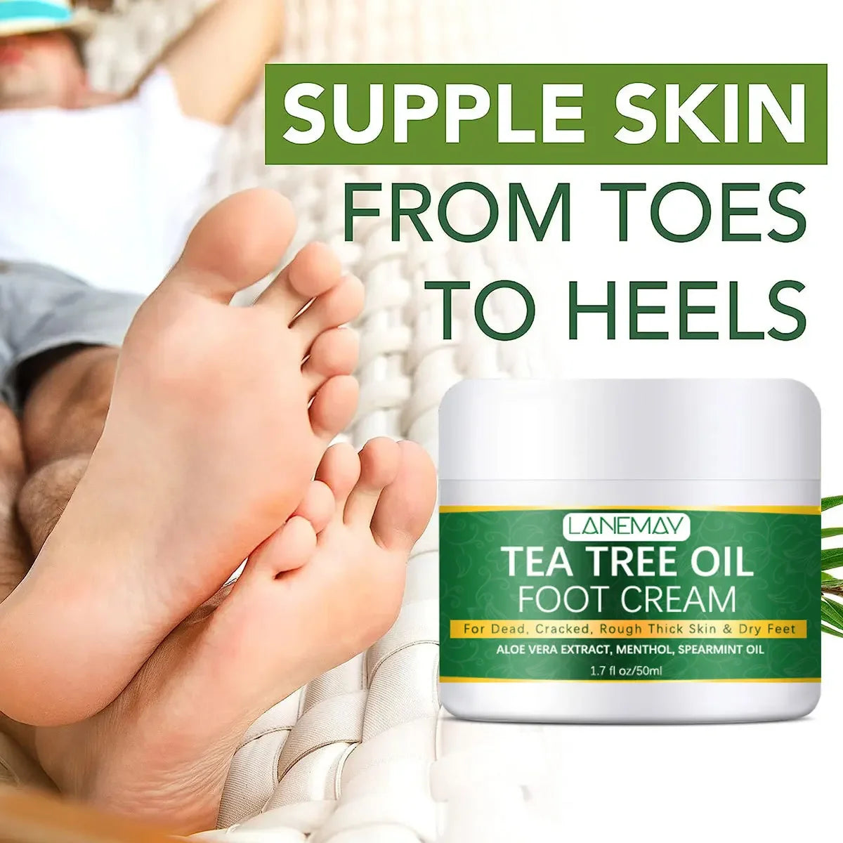 Crema hidratante para pies, para pies y talones secos. Crema calmante para pies secos y agrietados con urea y aceite de árbol de té.
