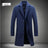 2024 Spring Autumn New Long Cotton Coat New Wool Blend Pure Color Casual Business Fashion Men's Clothing Slim Windbreaker Jacket - Lootquake