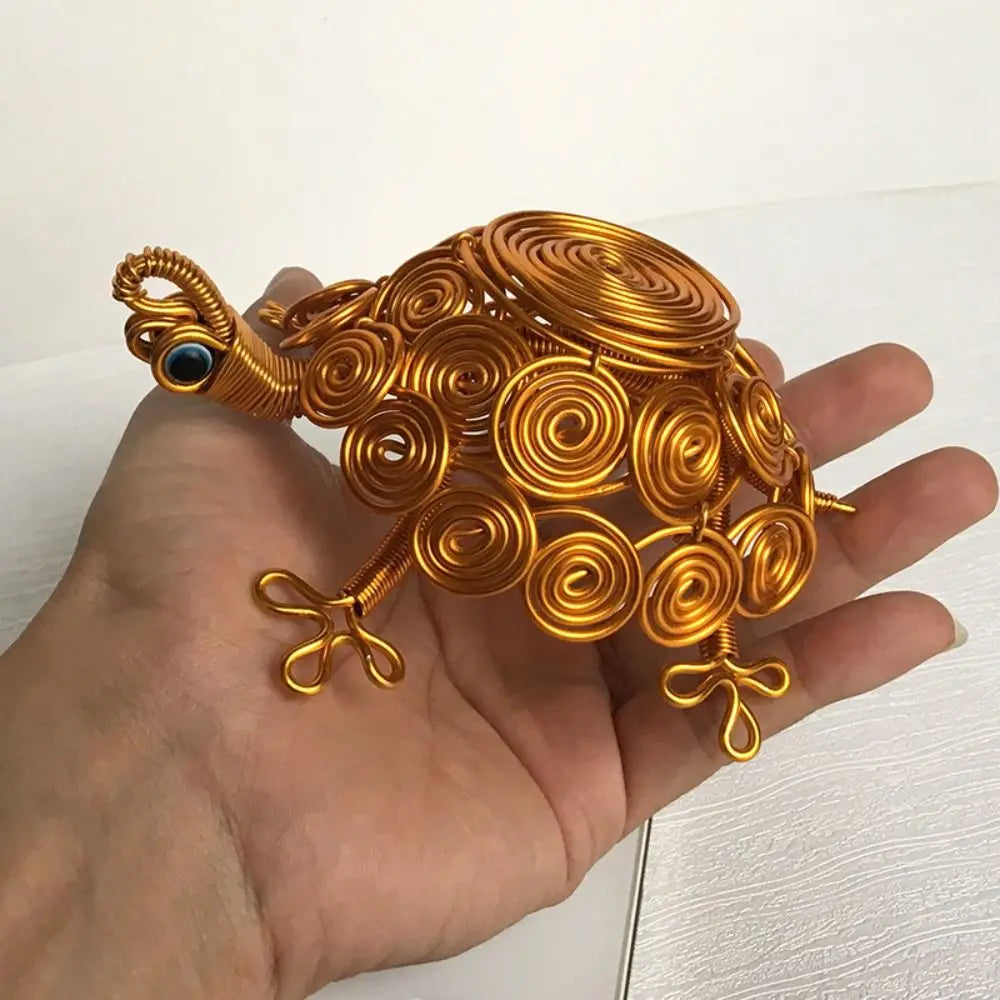 Sculpture Handmade Turtle Statue Woven Collectible Aluminum Wire Tortoise Figurine Crafts Cartoon Turtle Retro Ornaments