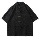 M-5XL Plus Size Mens Chinese Traditional Floral Printed Tang Shirts Frog Button Down Kong Fu Half Sleeve Summer Clothing XXXXXL - Lootquake