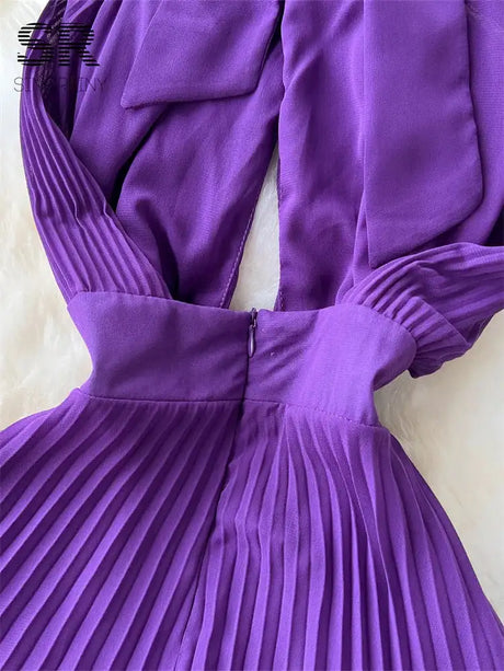 SINGREINY Sexy Halter Pleated Dress Women Summer Hollow Out Cross Lace Up Zipper Design Sleeveless Backless Elegant Long Dress - Lootquake