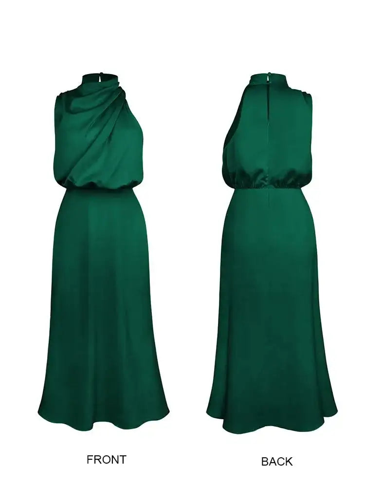 Summer High-End Silk Satin Sleeveless Long Dress Women Fashion Elegant Celebrity Dresses Evening Dress Party Clothes Ladies - Lootquake