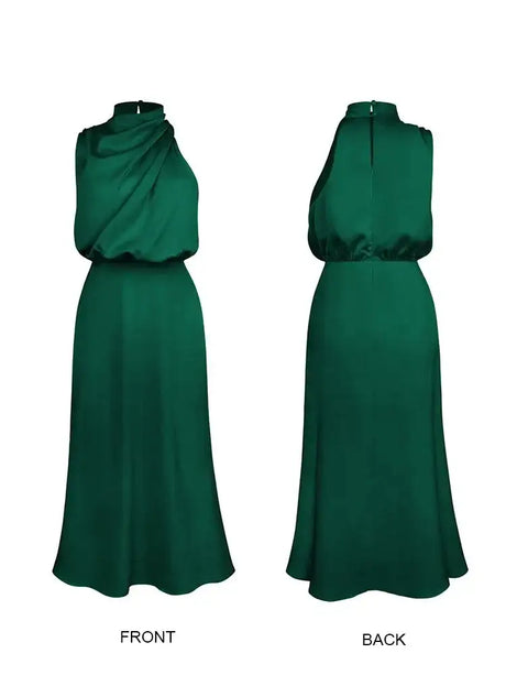 Summer High-End Silk Satin Sleeveless Long Dress Women Fashion Elegant Celebrity Dresses Evening Dress Party Clothes Ladies - Lootquake