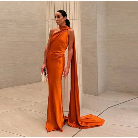 Elegant Satin Halter Slim Long Dress With Scarf Women New Sexy Backless Sleeveless Maxi Dresses Summer Lady Party Chic Vestidos - Lootquake