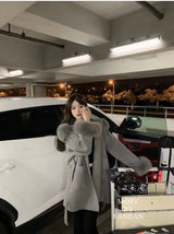 Woolen Windbreaker Jacket Women's Overcoat Fashion Loose Belt Wool Collar Hooded Wool Coat Outwear New Autumn Winter Wool Coats - Lootquake