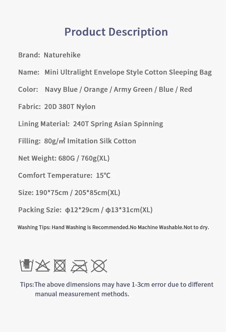 Naturehike Newest Sleeping Bag Ultralight Waterproof Cotton Sleeping Bag Nature Hike Summer Hiking Camping Tent Sleeping Bag - Lootquake