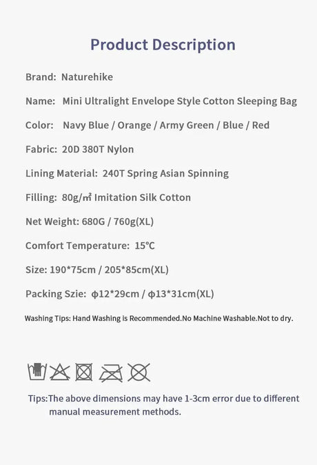 Naturehike Newest Sleeping Bag Ultralight Waterproof Cotton Sleeping Bag Nature Hike Summer Hiking Camping Tent Sleeping Bag - Lootquake
