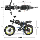 Bicicleta eléctrica C93 2000w con motor dual, batería de litio de 48V 23AH para adultos, bicicleta eléctrica de 20 pulgadas con neumáticos anchos, bicicleta todoterreno de montaña