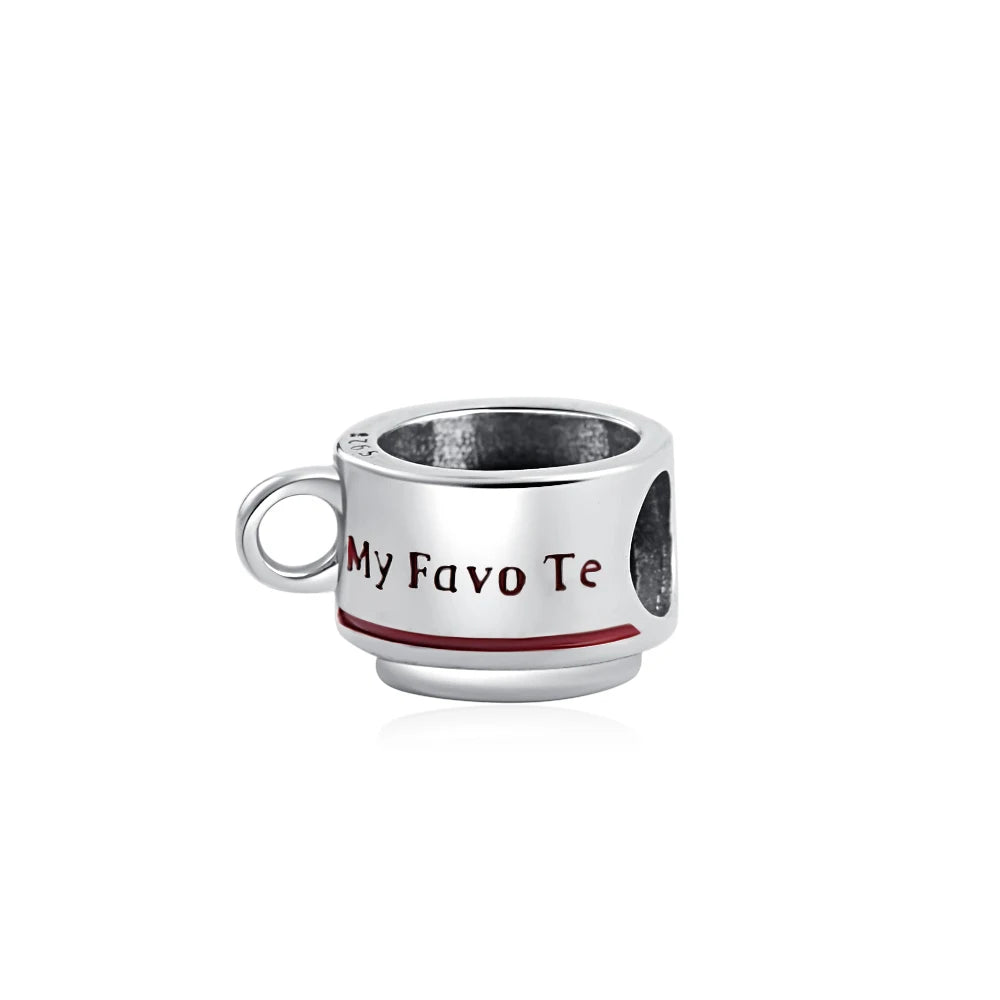Dije de plata de ley 925 con forma de café, vino tinto, cafetera, copa de champán, compatible con pulseras colgantes originales, joyería DIY para mujer.
