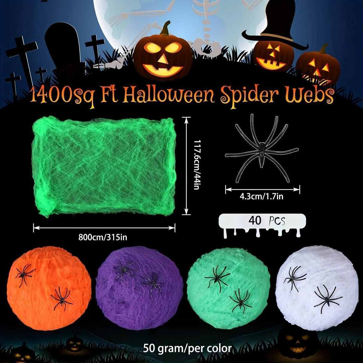 1set Halloween Decoration For Bar Haunted House Halloween Scary Party Scene Props White Stretchy Cobweb Spider Web Horror