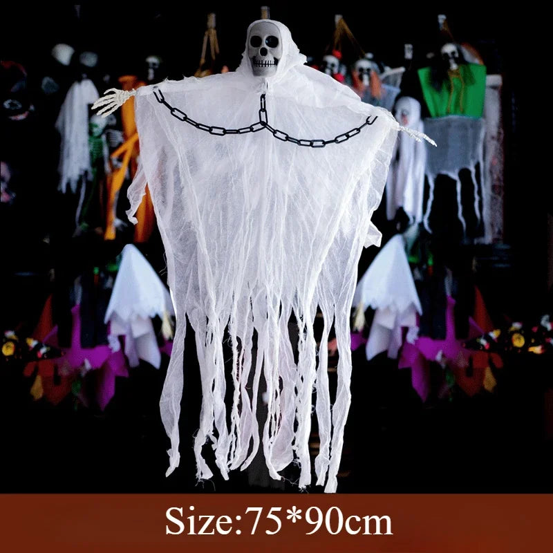 Halloween Decoration Hanging Ghost Skeleton Gauze Ghost Face Scary Pendant for Haunted House Decor, Patio Porch Skull Props