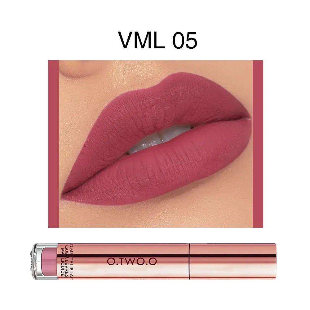 O.TWO.O 12 colores Lápiz labial mate aterciopelado de alta calidad Maquillaje de labios de larga duración Resistente al agua Fácil de usar Brillo labial líquido mate