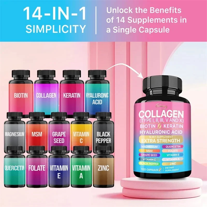 Collagen Supplement - Supports Skin Care, Nails, Hair, Antioxidants and The Immune System