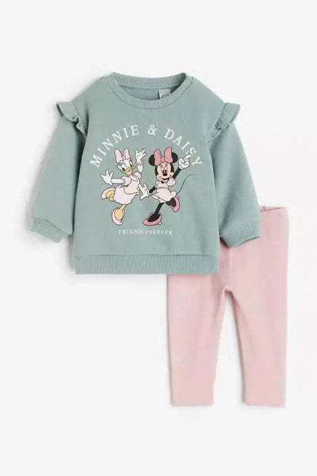 Kids Long Sleeve Outfits Minnie Print Sweatshirt +Pants 2 Piece Set Baby Girls Spring Autumn Clothing Cute Hoodies Trousers Suit - Lootquake