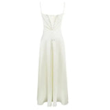 Women's Solid Sexy Satin Lace Up Backless Long Dress Elegant High Waist Square Neck Slim Sling Dresses 2025 Female Beach Robes - Lootquake