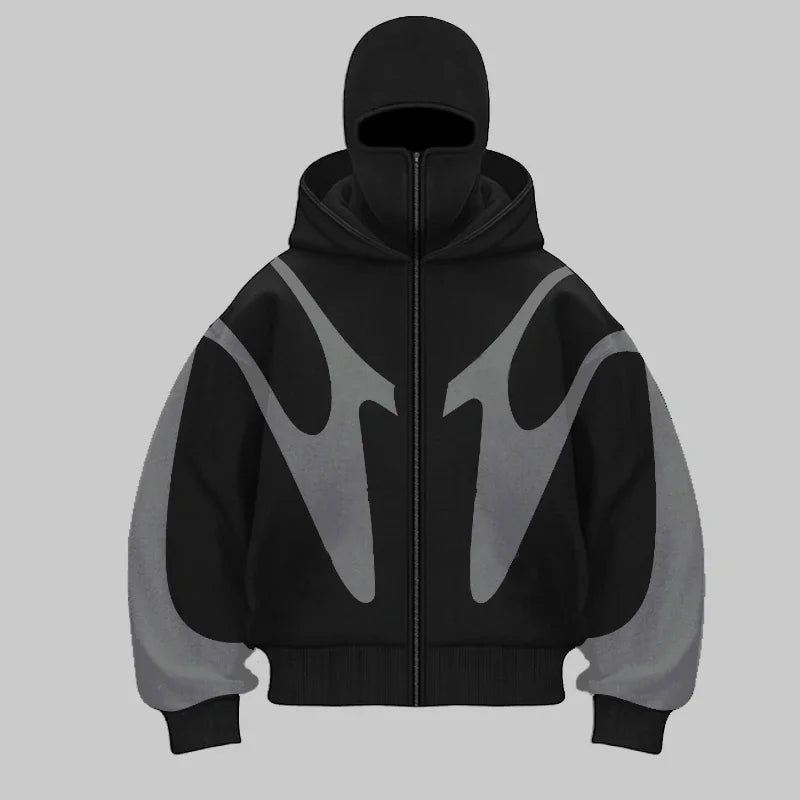 New Splicing Hip Hop Devil Pattern Hoodie Harajuku Double Hoodie Warm and Windproof Goth y2k Sweatshirt Design Hoodies Women - Lootquake