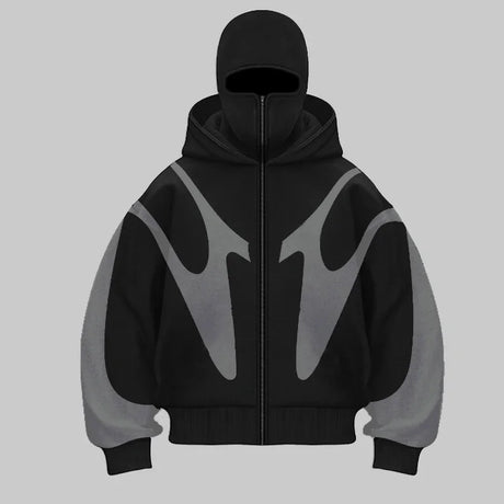 New Splicing Hip Hop Devil Pattern Hoodie Harajuku Double Hoodie Warm and Windproof Goth y2k Sweatshirt Design Hoodies Women - Lootquake