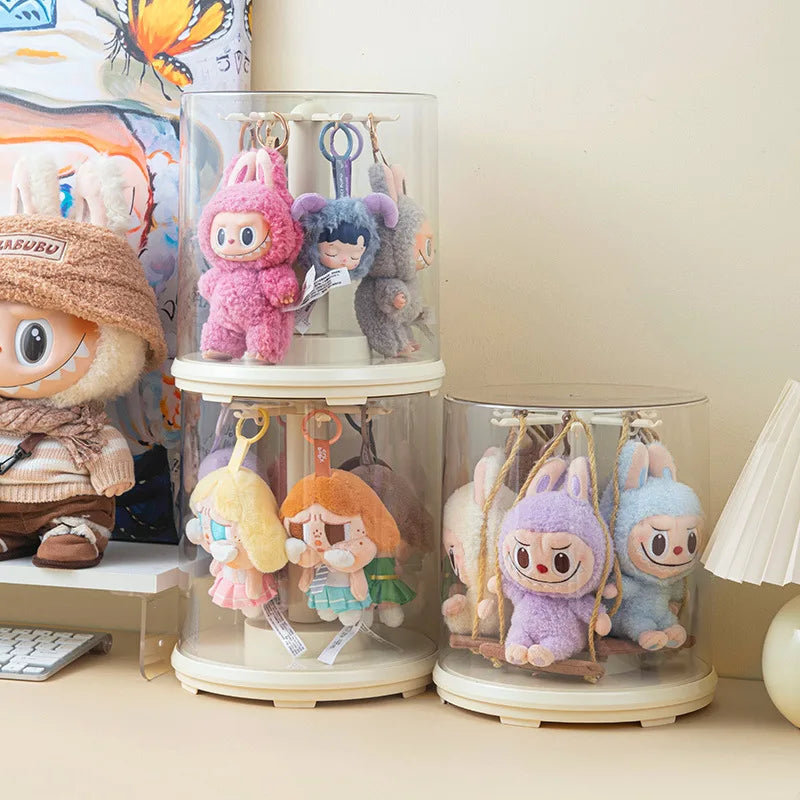 Labubu Pendant Display Box Rotating Transparent Labubu Doll Toys Display Stand Handmade Storage Decorative Ornaments No Dolls